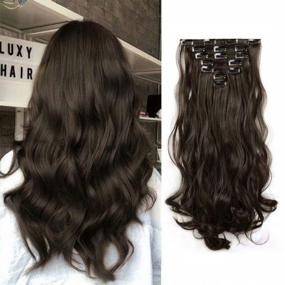 img 4 attached to Get Glamorous With FESHFEN'S 20-Inch Long Curly Wavy Clip-In Hair Extensions For Women And Girls - 7 PCS Synthetic Hairpiece Set