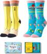 novelty nurse socks for women - america flag, teeth, and alien designs - perfect gift for dentists - 2 pack logo