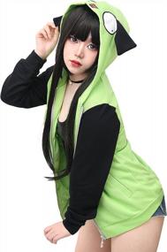 img 4 attached to Men'S/Women'S C-ZOFEK Invader ZIM Cosplay Hoodie: Zip Up Pullovers W/ Ears For Halloween Costume!