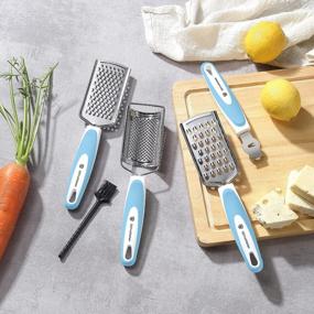 img 3 attached to Cheese Grater & Zester Set Stainless Steel (4 PCS Set - Blue) - Razor-Sharp Stainless Steel Blade Chocolate/Lemon/Cheese Grater, Lemon Zester, Comfortable Grip Design For Kitchen, Free Brush