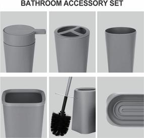 img 2 attached to IMAVO Bathroom Accessories Set,6-Piece Bathroom Gift Set,Toothbrush Holder,Toothbrush Cup,Soap Dispenser,Soap Dish,Toilet Brush Holder,Trash Can,Tumbler Bathroom Accessory Set Complete,Grey