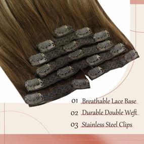 img 1 attached to Sunny Real Human Hair Clip In Extensions - Balayage Brown Ombre With Golden Blonde Highlights - 120G 7Pcs - Double Weft For Extra Volume - 16Inch Length