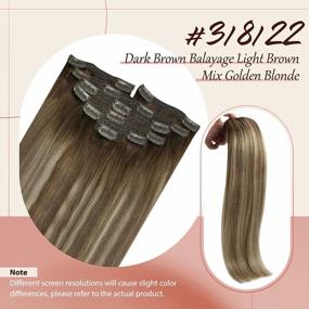 img 3 attached to Sunny Real Human Hair Clip In Extensions - Balayage Brown Ombre With Golden Blonde Highlights - 120G 7Pcs - Double Weft For Extra Volume - 16Inch Length