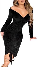 img 1 attached to Lexiart Womens Sexy V Neck Off The Shoulder Ruched Velvet Bodycon Cocktail Party Dresses