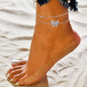 img 2 attached to Women's 925 Sterling Silver Butterfly Anklets - Elegant Jewelry in 14K