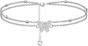 img 4 attached to Women's 925 Sterling Silver Butterfly Anklets - Elegant Jewelry in 14K