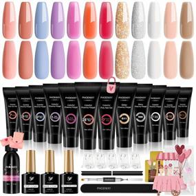 img 4 attached to Valentine'S Day Gift Starter Kit - Phoenixy Poly Nail Gel Kit With 12 Colors, Glossy & Matte Top Base Coat, Slip Solution & Nail Clip!