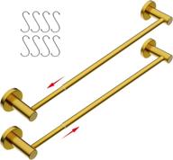 2 pack adjustable 16 to 27.6 inch single bath towel bars,zuext golden stainless steel towel holder hanger, wall mount retractable hand towel rod for bathroom kitchen, 1" tube towel rail racks w/ hooks logo