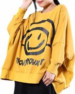 oversized smiley printed women's sweatshirts - casual bat wing style with crewneck and long sleeve pullover tops - perfect for a cute and comfy look (model wn6) логотип