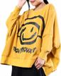 oversized smiley printed women's sweatshirts - casual bat wing style with crewneck and long sleeve pullover tops - perfect for a cute and comfy look (model wn6) logo