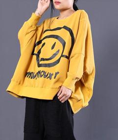 img 2 attached to Oversized Smiley Printed Women'S Sweatshirts - Casual Bat Wing Style With Crewneck And Long Sleeve Pullover Tops - Perfect For A Cute And Comfy Look (Model WN6)