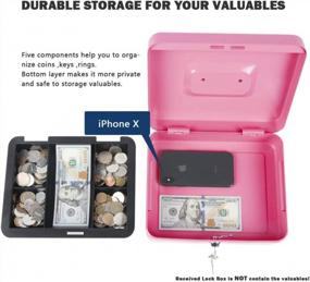 img 1 attached to Pink Metal Cash Box With Lock And Money Tray - KYODOLED Large Cash Drawer For Holding Money, Bills, And Coins - 9.84"X 7.87"X 3.54