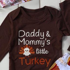 img 1 attached to Thanksgiving Turkey Print Baby Girl Outfit: 4-Piece Set With Romper, Long Leggings, Headband, And Hat For Newborns By Calsunbaby