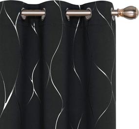 img 4 attached to Deconovo Blackout Curtains With Silver Foil Wave Print - Thermal Insulated, Noise Reducing Drapes For Kids' Room (42W X 96L Inches, Set Of 2 Panels) - Black