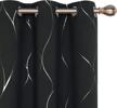 deconovo blackout curtains with silver foil wave print - thermal insulated, noise reducing drapes for kids' room (42w x 96l inches, set of 2 panels) - black logo