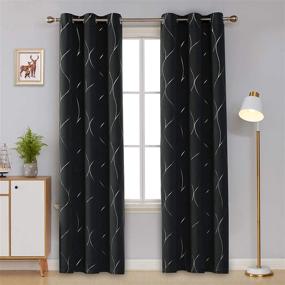 img 3 attached to Deconovo Blackout Curtains With Silver Foil Wave Print - Thermal Insulated, Noise Reducing Drapes For Kids' Room (42W X 96L Inches, Set Of 2 Panels) - Black