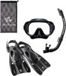explore the ocean with reef tourer's adult single-window mask, snorkel and fin traveling set logo