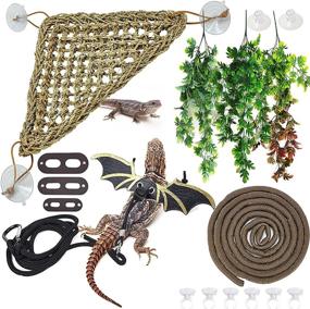 img 4 attached to 🦎 HAMILEDYI Bearded Dragon Tank Accessories - Lizard Hammock with Adjustable Leash, Bat Wings and Reptile Plants - Hanging Fake Vines for Tank Habitat Decor, Ideal for Climbing Chameleon Lizards, Gecko and Snakes