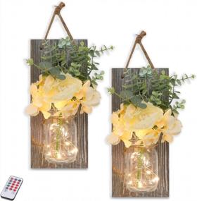 img 4 attached to 6-Hour Timer LED Wall Sconces | Farmhouse Shabby Chic Home Decor Set Of 2 Grey