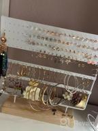 img 1 attached to 124-Hole Earring Organizer Stand With Wooden Tray - Perfect For Home Use & Jewelry Display, White review by Linda Wiley