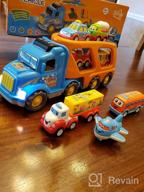 img 1 attached to 9-Piece Car Toy Set For 2-5 Year Olds - Big Carrier Truck, 8 Cartoon Pull Back Cars, Colorful Assorted Vehicles, Sound & Light Transport Truck – Best Gift For Boys & Girls! review by David Grajales
