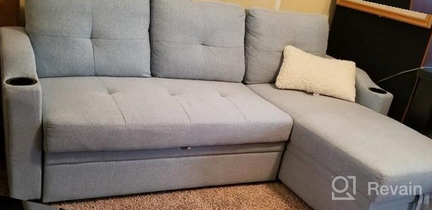 img 1 attached to Grey L-Shape 3-Seater Sleeper Sectional Sofa With Pull-Out Bed And Storage Chaise - Reversible Convertible Couch With Copper Nail Accent For Living Room Furniture By Merax review by Linda Ballek