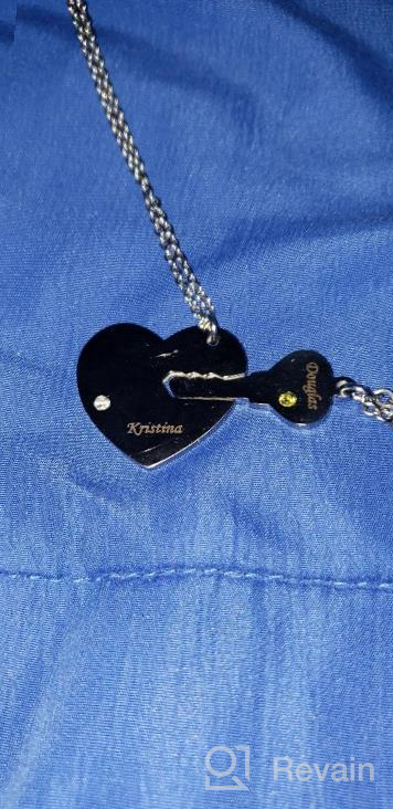 img 1 attached to Valyria Stainless Steel Personalized Key Heart Puzzle Necklace Set With Birthstones - Custom Made With Any Name review by Steve Collins