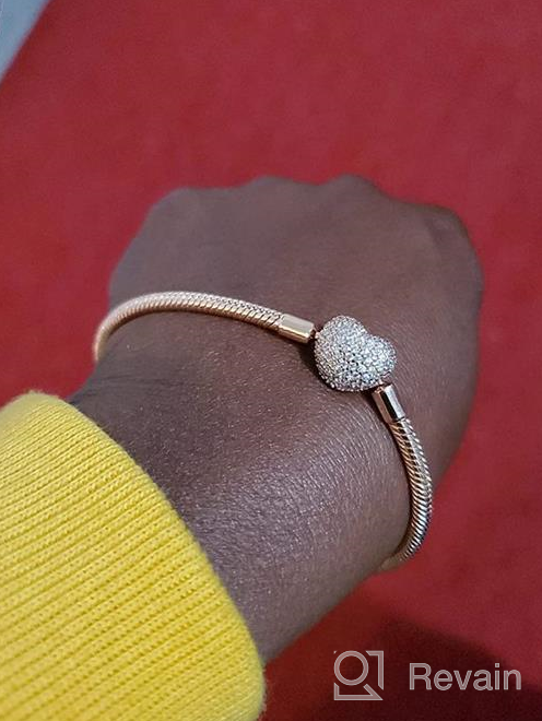 img 1 attached to 💖 Stunning 14k Rose Gold-Plated Heart Pavé Clasp Bracelet: Exquisite 925 Sterling Silver Snake Chain review by Rebecca Inman