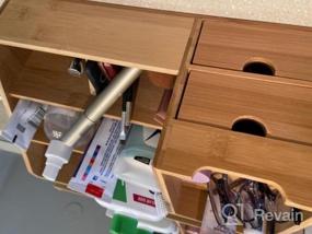 img 5 attached to Bamboo Makeup Organizer With Drawers, Cosmetic Tray Brush Holder For Vanity Countertop Or Dresser Top Storage