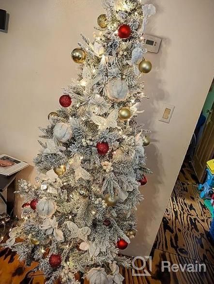 img 1 attached to Goplus 6Ft Artificial White Christmas Tree, Pre-Lit Snow Flocked Pencil Xmas Tree W/ 471 Tips, 250 LED Lights, 100% New PE & PVC, Pre-Decorated Ornaments, Fake Snow Pine Tree For Home, Office review by Christine Williams