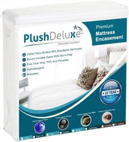 img 4 attached to Waterproof Twin XL Mattress Encasement With Zippered 6-Sided Cover, PlushDeluxe Premium Quality, And Cotton Terry Surface (Fits 12-15 Inches H)