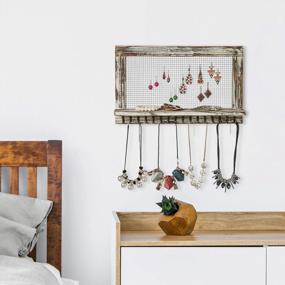 img 1 attached to Rustic Wall-Mounted Jewelry Organizer Display Shelf With 16 Necklace Hooks For Earrings And Bracelets By MyGift