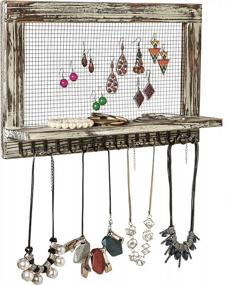 img 4 attached to Rustic Wall-Mounted Jewelry Organizer Display Shelf With 16 Necklace Hooks For Earrings And Bracelets By MyGift
