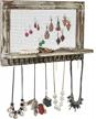 rustic wall-mounted jewelry organizer display shelf with 16 necklace hooks for earrings and bracelets by mygift logo