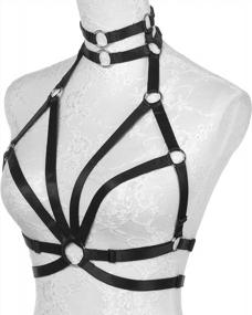 img 2 attached to Women Harness Belt One-Pieces Cross Front Ribbon-Trim Nightie Body Harness Bra
