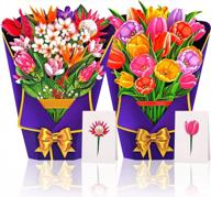 set of 2 milolo 3d pop-up greeting cards - 13 inch bouquets of forever tulips and monarch flowers, complete with note cards, envelopes and gift bags - ideal birthday gift for mom and women logo