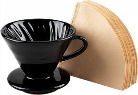 img 4 attached to Испытайте идеально сваренный кофе с керамической капельницей Roponan V60 - включает 80 бумажных фильтров - идеально подходит для дома, кафе и ресторанов в гладкой черной отделке