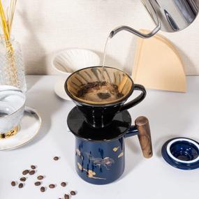 img 1 attached to Испытайте идеально сваренный кофе с керамической капельницей Roponan V60 - включает 80 бумажных фильтров - идеально подходит для дома, кафе и ресторанов в гладкой черной отделке