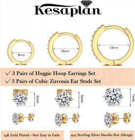 img 3 attached to 14K Gold Plated 925 Sterling Silver Huggie Hoop & Stud Earrings Set For Teen Girls/Women/Men