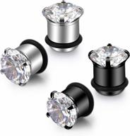 4-10mm lauritami stainless steel cz ear gauges tunnels plugs w/ rubber o-ring - expander stretcher piercings logo