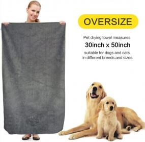 img 3 attached to KinHwa Dog Towel Super Absorbent Microfiber Dog Drying Towel Soft Pet Bath Towel For All Dogs And Cats With Embroidered Paw Print 30Inch X 50Inch Gray