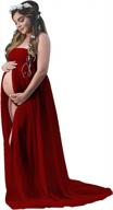 women's maternity off shoulder strapless dress for photoshoot split front chiffon gown logo