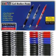 [24 pens - 3 colors] think2 retractable gel pens. (18 black, 3 red, 3 blue) fine point (0.5mm) rollerball pens with comfort grip logo
