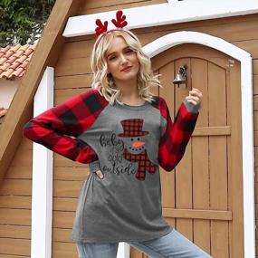 img 3 attached to Women'S Christmas Plaid Splicing Long Raglan T-Shirt: 'Baby It'S Cold Outside' Snowman Design