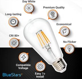 img 3 attached to BlueStars 3-Pack ST64 E26 Vintage LED Edison Bulb 5W, Equivalent To 60W, Cool White 4000K 550Lm, Clear Glass Medium Base, Non-Dimmable For Home, Bedroom, Office - Antique LED Filament Bulb With 120V