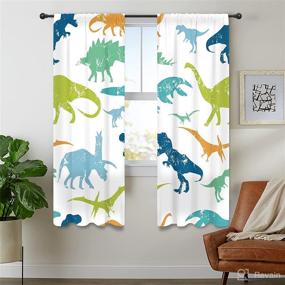 img 2 attached to 🦕 Cinbloo Kids Dinosaur Curtains - 41W x 62L Inch - Cartoon Dino Design for Baby Boys Room Decor - Cute and Funny Safari Animal Theme - Children's Nursery Art Printed Living Room Window Drapes - Fabric 2 Panels Set