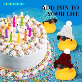 img 1 attached to 🦆 24 Pcs Mini Rubber Ducks with Sunglasses and Knitting Hats - Fun Bath Toys for Birthday Parties and Classroom Prizes (Knitting Hat Included)