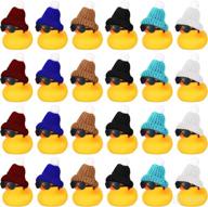 🦆 24 pcs mini rubber ducks with sunglasses and knitting hats - fun bath toys for birthday parties and classroom prizes (knitting hat included) logo