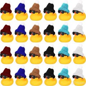 img 4 attached to 🦆 24 Pcs Mini Rubber Ducks with Sunglasses and Knitting Hats - Fun Bath Toys for Birthday Parties and Classroom Prizes (Knitting Hat Included)