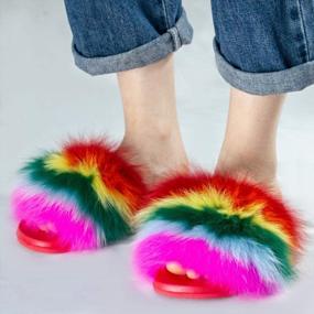 img 3 attached to Summer Fur Slides: Women'S Open Toe Fluffy Slippers With Real Fox Fur, Feather And Leather For Outdoor Style And Comfort